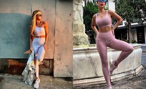 mulheres usando calca legging que não fica transparente